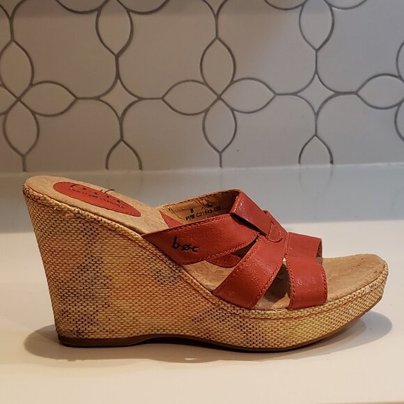 B.O.C. Born Concept Orange Leather Wedge Sandals - Picture 7 of 15